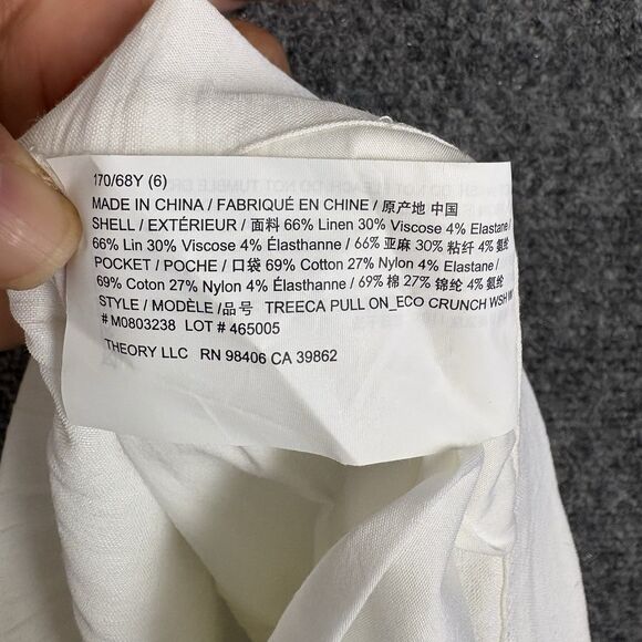 Theory Pants Womens Size 6 White Crop Creope Pull On Linen Blend Classic Stylish - Picture 9 of 10